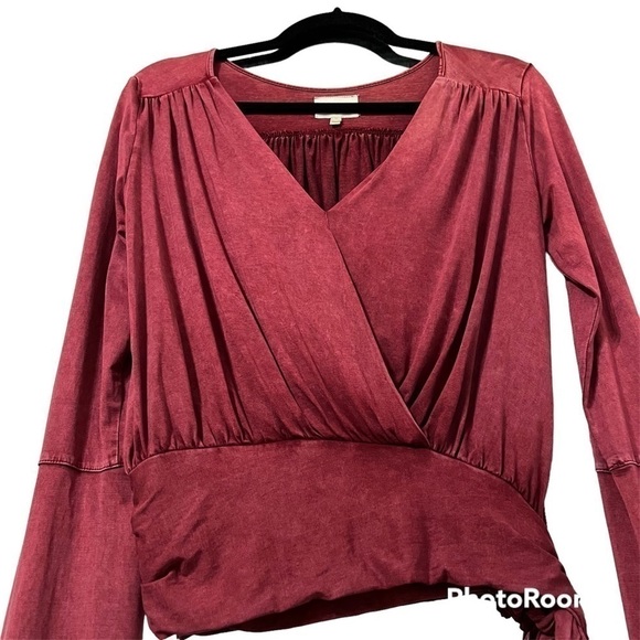 ANTHROPOLOGIE Deletta Sirpo Rust Red Wrap Pullover Bell Sleeve Size XS - Picture 6 of 9
